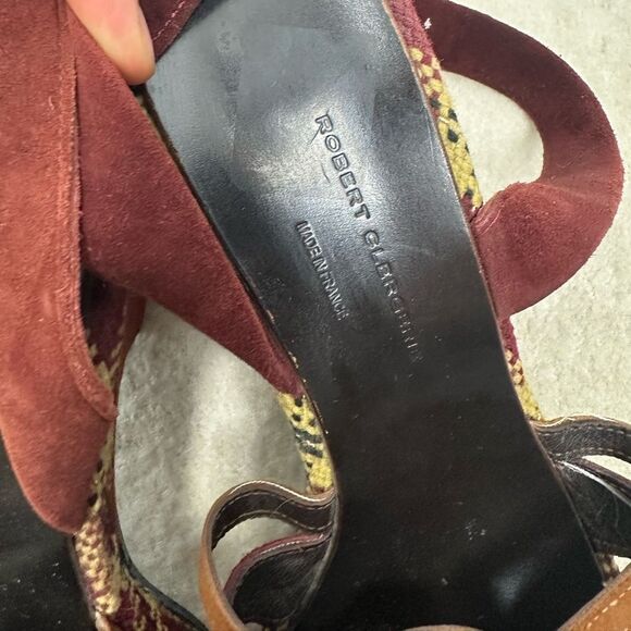 Robert Clergerie Burgundy Red Suede Plaid Platform Strappy Heel Sandals Size 39 - Picture 8 of 11
